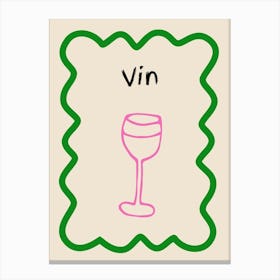 Wine Doodle Poster French Green & Pink Canvas Print