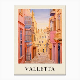 Valletta Malta 2 Vintage Pink Travel Illustration Poster Canvas Print