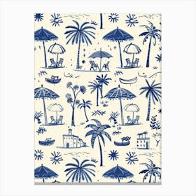 Blue And White Palm Trees 1 Canvas Print