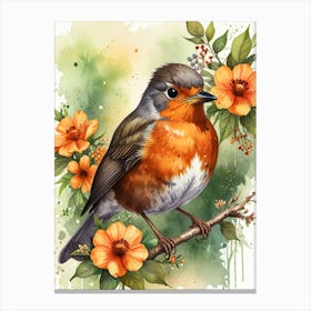 Robin Watercolor Painting Canvas Print