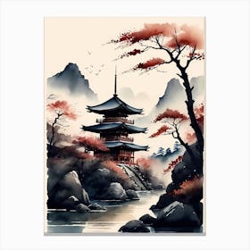 Japanese Landscape Watercolor Painting (38) Canvas Print