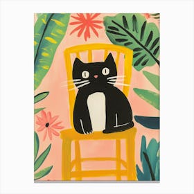 Black Cat on a Chair Gouache Painting Leinwandbild