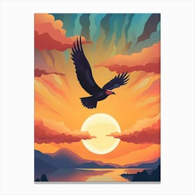 Crow In Flight At Sunset Canvas Print