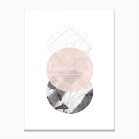 Three Pink & Black Marble Circles Canvas Print