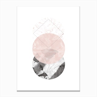 Three Pink & Black Marble Circles Canvas Print