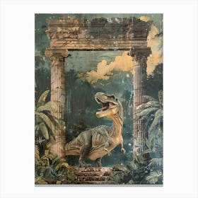 Dinosaur By An Ancient Ruin Painting 3 Canvas Print