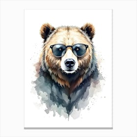 Hipster Bear Illustration And Stylish Wildlife Portraits Canvas Print