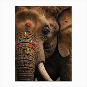 Elephant With Flowers On Its Face Canvas Print