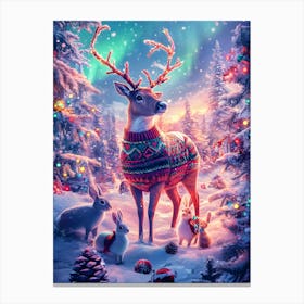 Cozy Christmas Reindeer In Festive Sweater Enchanted Winter Wonderland Canvas Print