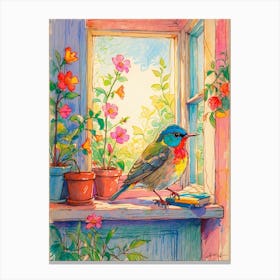 Bird On The Window Sill Canvas Print