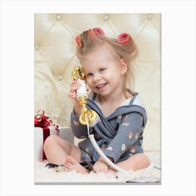 Little Girl On A Telephone Canvas Print