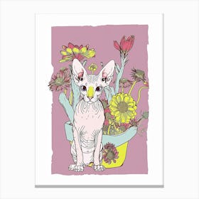Cute Sphynx Cat With Flowers Illustration 2 Canvas Print