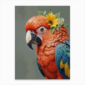 Parrot With Sunflowers Canvas Print