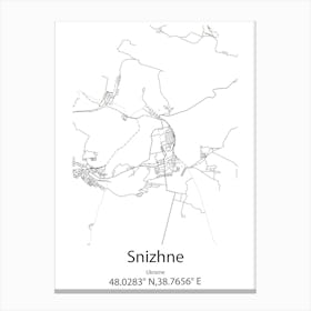 Snizhne,Ukraine Minimalist Map Canvas Print