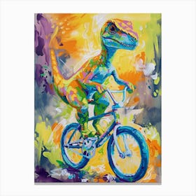 Orange Blue Dinosaur Riding A Bike 3 Canvas Print