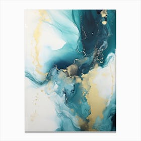 Teal, White, Gold Flow Asbtract Painting 3 Canvas Print