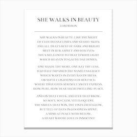 She Walks In Beauty Poem By Lord Byron Canvas Print