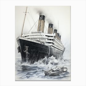 Titanic Sinking Ship Pencil Illustration 1 Canvas Print