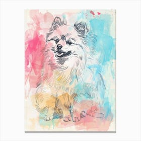 Pomeranian Dog Pastel Line Watercolour Illustration  2 Canvas Print