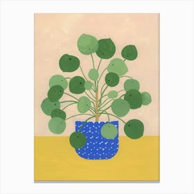 Chinese Money Plant Houseplant Blue Pot Painting Canvas Print