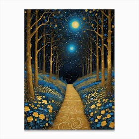 Starry Night Forest By Klimt Style (7) Canvas Print