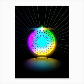 Neon Geometric Glyph in Candy Blue and Pink with Rainbow Sparkle on Black n.0322 Canvas Print