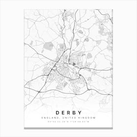 Derby England White Map Canvas Print