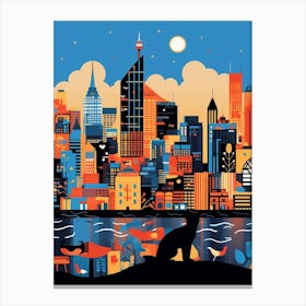 Sydney, Australia Skyline With A Cat 1 Canvas Print