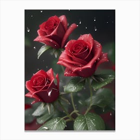 Red Roses At Rainy With Water Droplets Vertical Composition 50 Canvas Print