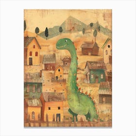 Dinosaur In A Village Storybook Style 3 Canvas Print