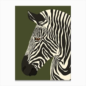Jungle Safari Zebra on Dark Green Canvas Print