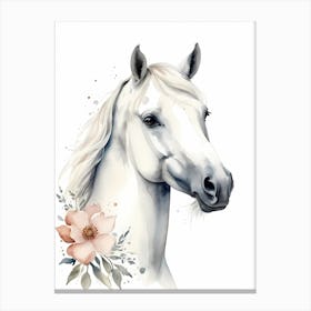 Floral White Horse Watercolor Painting (18) Canvas Print