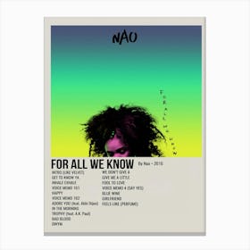 For All We Know By Nao 2016 Poster 1 Canvas Print