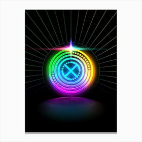 Neon Geometric Glyph in Candy Blue and Pink with Rainbow Sparkle on Black n.0274 Canvas Print