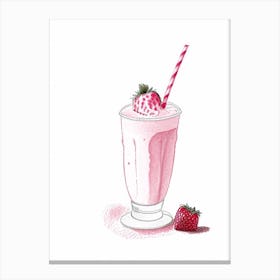 Strawberry Milkshake Dairy Food Pencil Illustration 2 Canvas Print