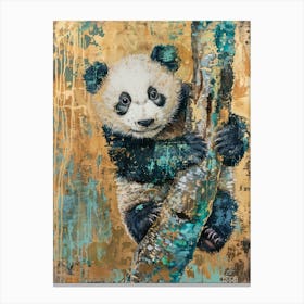 Panda Cub Gold Effect Collage 3 Canvas Print