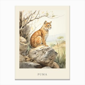 Beatrix Potter Inspired  Animal Watercolour Puma 1 Canvas Print