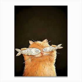 Cat Holding Fish Canvas Print