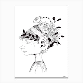 Black and White Pixie with Chameleon Canvas Print