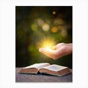 A Hand Gently Holding Open A Holy Bible To Highlight A Passage Surrounded By A Soft Glow That Sugge 2 1 Canvas Print