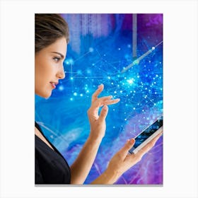 Abstract Digital Painting Featuring A Businesswoman Fingertip Touching A Screen Displaying An Intri (4) Canvas Print