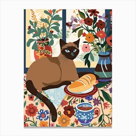 Tea Time With A Siamese Cat 1 Canvas Print