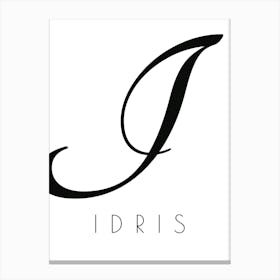 Idris Typography Name Initial Word Canvas Print