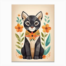 Floral Cute Baby Puma Nursery Illustration (12) Canvas Print