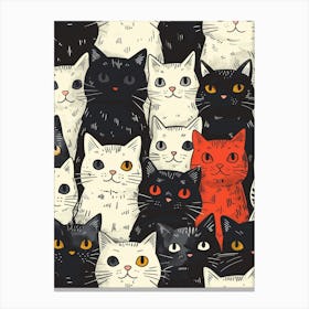 Perfectly Repeatable Artwork With Cute Cat Faces 07 Canvas Print