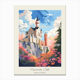Neuschwanstein Castle   Bavaria, Germany   Cute Botanical Illustration Travel 3 Poster Canvas Print
