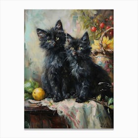 Two Black Cats Rococo Inspired Painting 4 Canvas Print