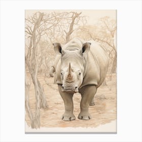 Rhinos Walking By The Trees 1 Canvas Print