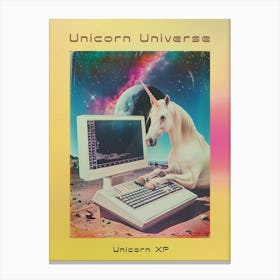Retro Unicorn In Space With A Computer Retro Collage 2 Poster Canvas Print