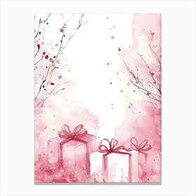 Watercolor Background With Gift Boxes Canvas Print